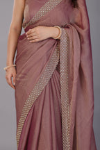 Brown stone work soft tissue saree