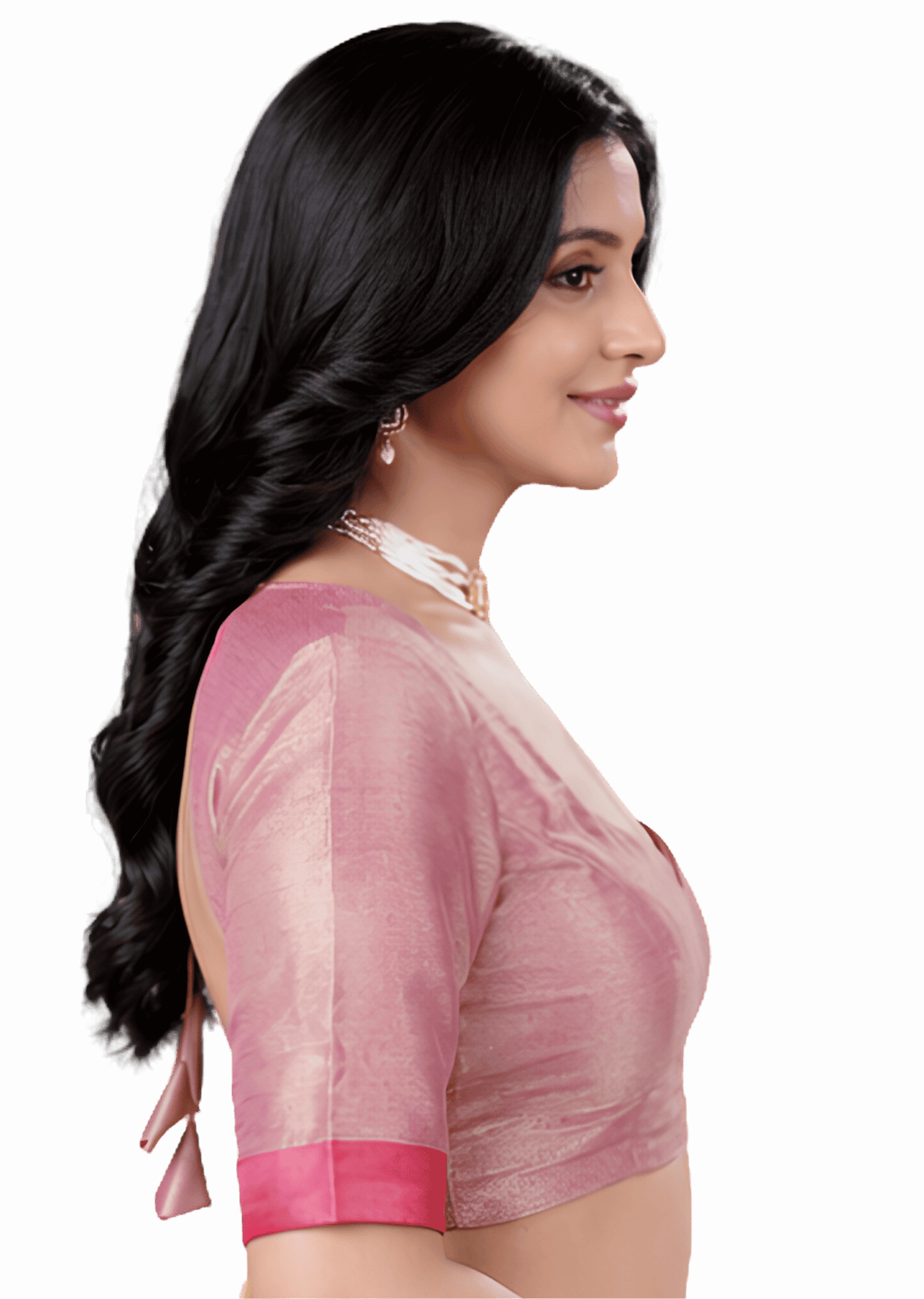 Dusty Pink Sweetheart Neck Elbow Sleeve Readymade Blouse for Women
