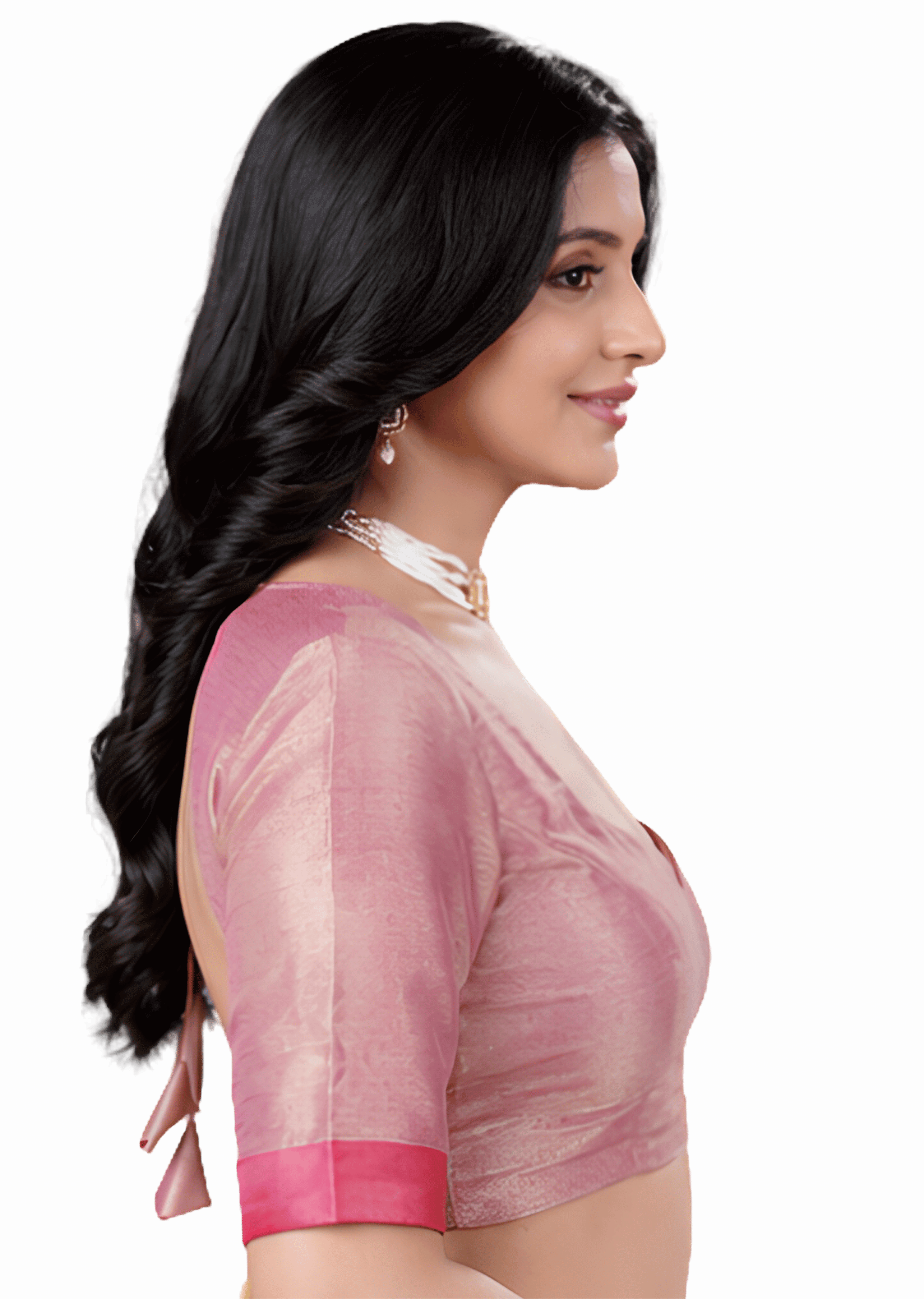 Dusty Pink Sweetheart Neck Elbow Sleeve Readymade Blouse for Women