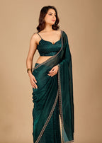 Emerald Green Tissue Saree with Designer Embellished Border & Shimmer Finish