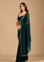 Emerald Green Tissue Saree with Designer Embellished Border & Shimmer Finish