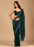 Emerald Green Tissue Saree with Designer Embellished Border & Shimmer Finish