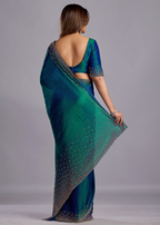Green Tissue Silk Saree With Crystal Stone Work