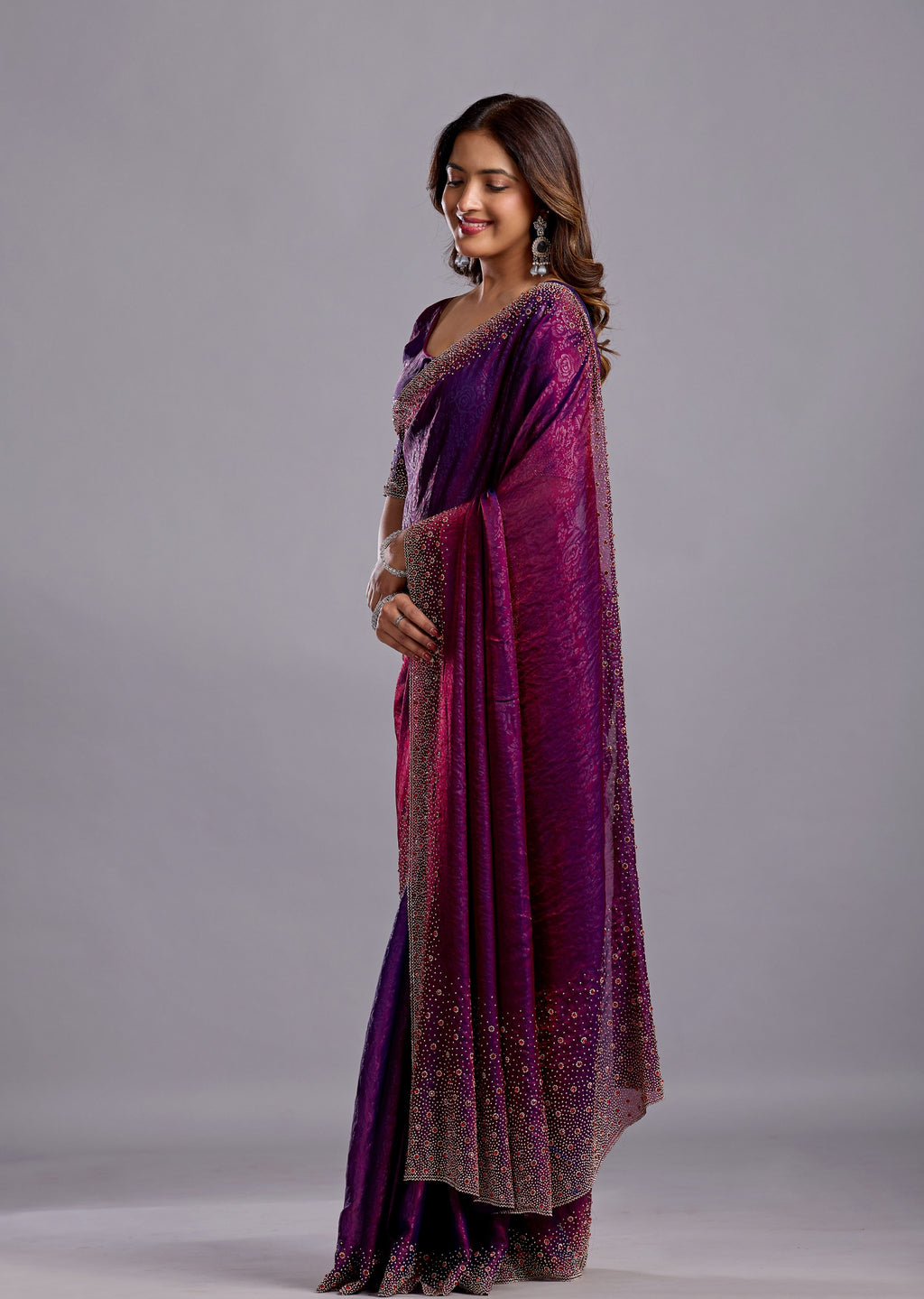 Purple Tissue Silk Saree With Crystal Stone Work
