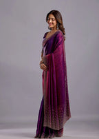 Purple Tissue Silk Saree Draped Look - Crystal Stone Work Design