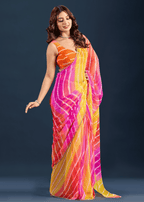 Orange Chiffon Saree With Leheriya Print