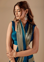 Royal Teal Tissue Silk Saree With Solid Finish