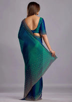 Green Tissue Silk Saree With Crystal Stone Work - Photo 2 | Buy Online Ethnic9