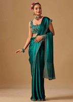 Emerald Green Tissue Silk Saree With Crystal Stone Border