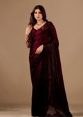 Wine Purple Organza Silk Saree With Stone Work Border