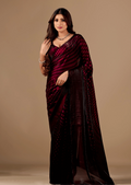 Wine Purple Organza Silk Saree With Stone Work Border - Front Look | Buy On Ethnic9