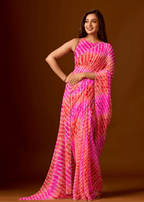 Flamingo Pink Chiffon Saree With Shibori Print