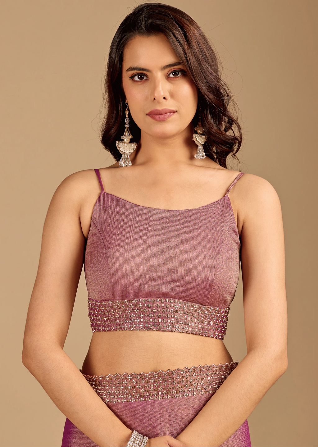 Dusty Pink Soft Silk Saree Draped Look - Sequin Border Design
