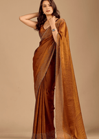 Antique Copper Tissue Silk Saree With Stone Spiral Border