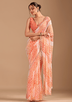 Peach Orange Chiffon Saree With Leheriya Print