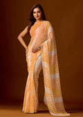 Mustard Yellow Chiffon Saree With Leheriya Print - Front Look | Buy On Ethnic9
