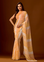 Mustard Yellow Chiffon Saree With Leheriya Print - Front Look | Buy On Ethnic9
