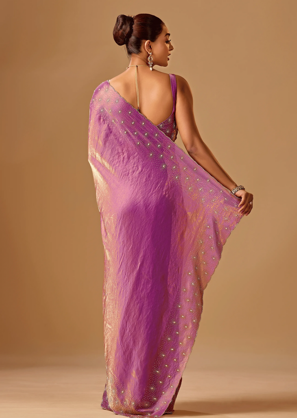 Orchid Purple Tissue Silk Saree With Stone Embroidery