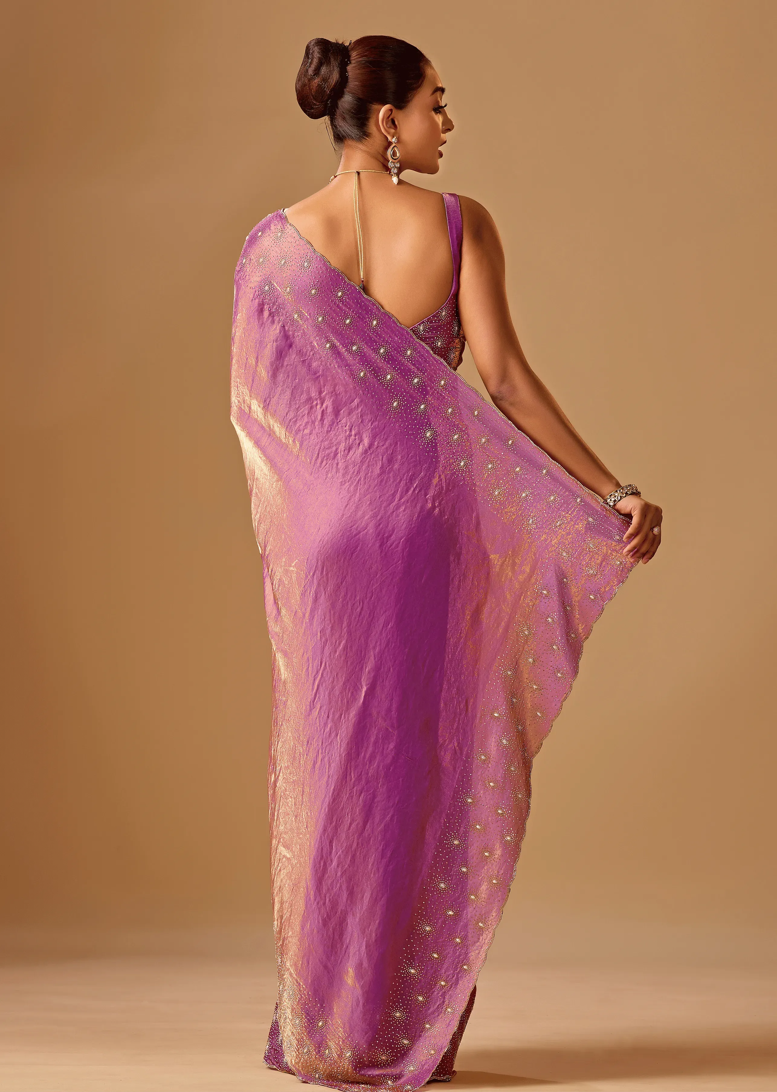 Orchid Purple Tissue Silk Saree With Stone Embroidery