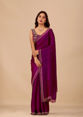 Royal Purple Tissue Silk Saree With Crystal Border Work