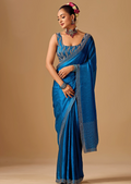 Royal Blue Tissue Silk Saree With Stone Work Border