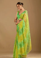 Citrus Green Chiffon Saree With Shibori Tie Dye