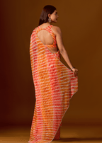 Sunset Orange Chiffon Saree With Shibori Print