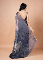 Steel Blue Organza Silk Saree With Foil Floral Print