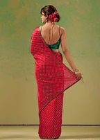 Rani Red Tissue Silk Saree With Foil Butti Work