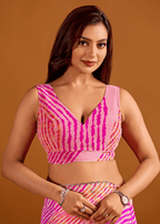 Rani Pink Chiffon Saree With Leheriya Print