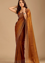 Antique Copper Tissue Silk Saree With Stone Spiral Border