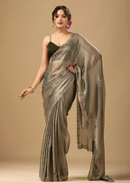 Sage Green Jacquard Saree With Crystal Stone Border