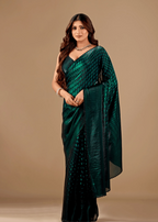Bottle Green Organza Silk Saree With Stone Work Border - Front Look | Buy On Ethnic9
