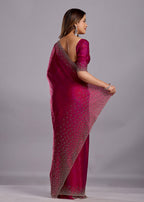 Rani Pink Tissue Silk Saree With Crystal Stone Work