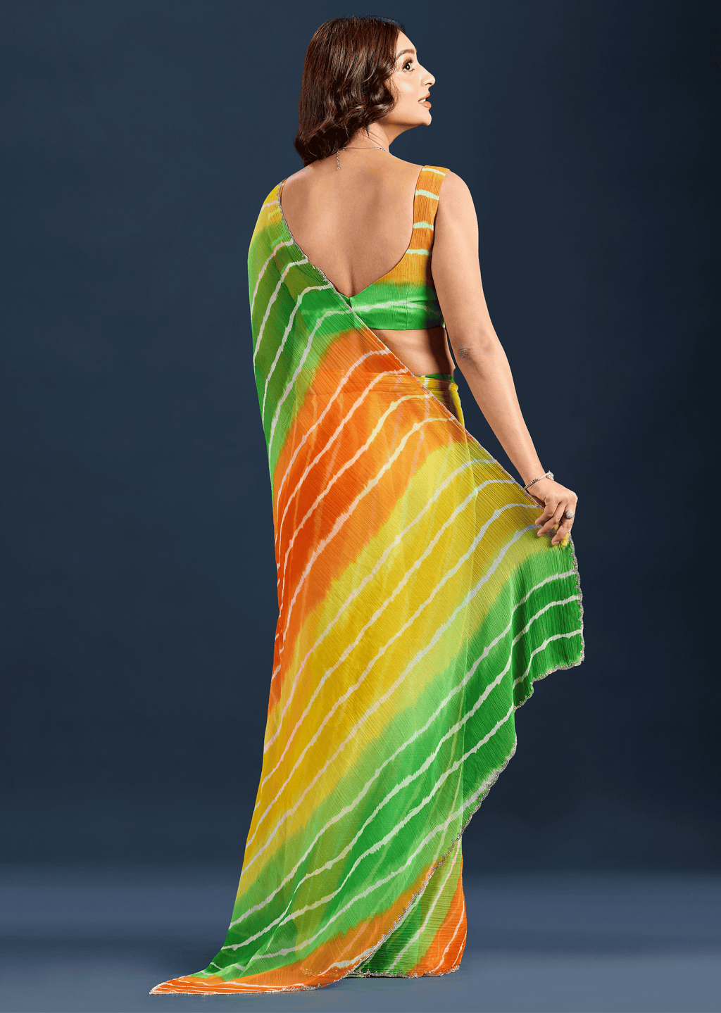 Multicolor Chiffon Saree With Leheriya Print
