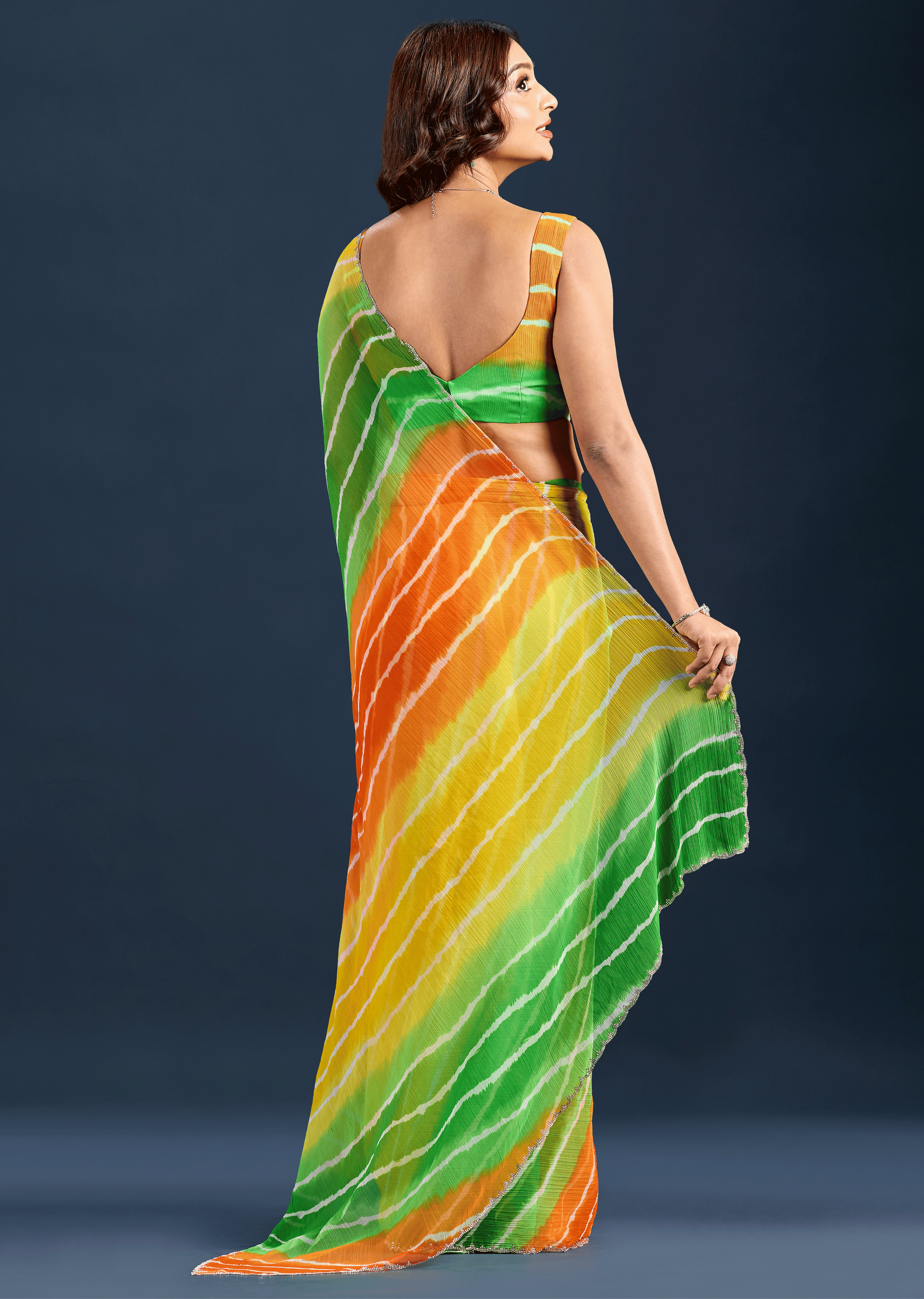 Multicolor Chiffon Saree With Leheriya Print