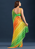 Multicolor Chiffon Saree Back Pose - Leheriya Print Detail