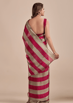 Berry Wine Tissue Silk Saree With Metallic Stripe Weave