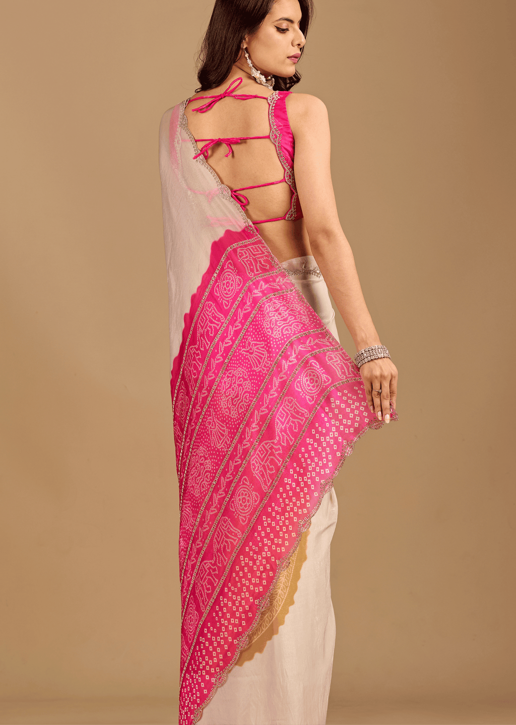 Pink Organza Silk Saree With Printed Pallu