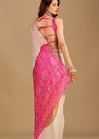 Pink Organza Silk Saree Back Pose - Printed Pallu Detail