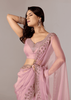 Lavender Purple Tissue Saree With Stone Embroidery