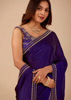 Midnight Blue Tissue Silk Saree With Crystal Border Work