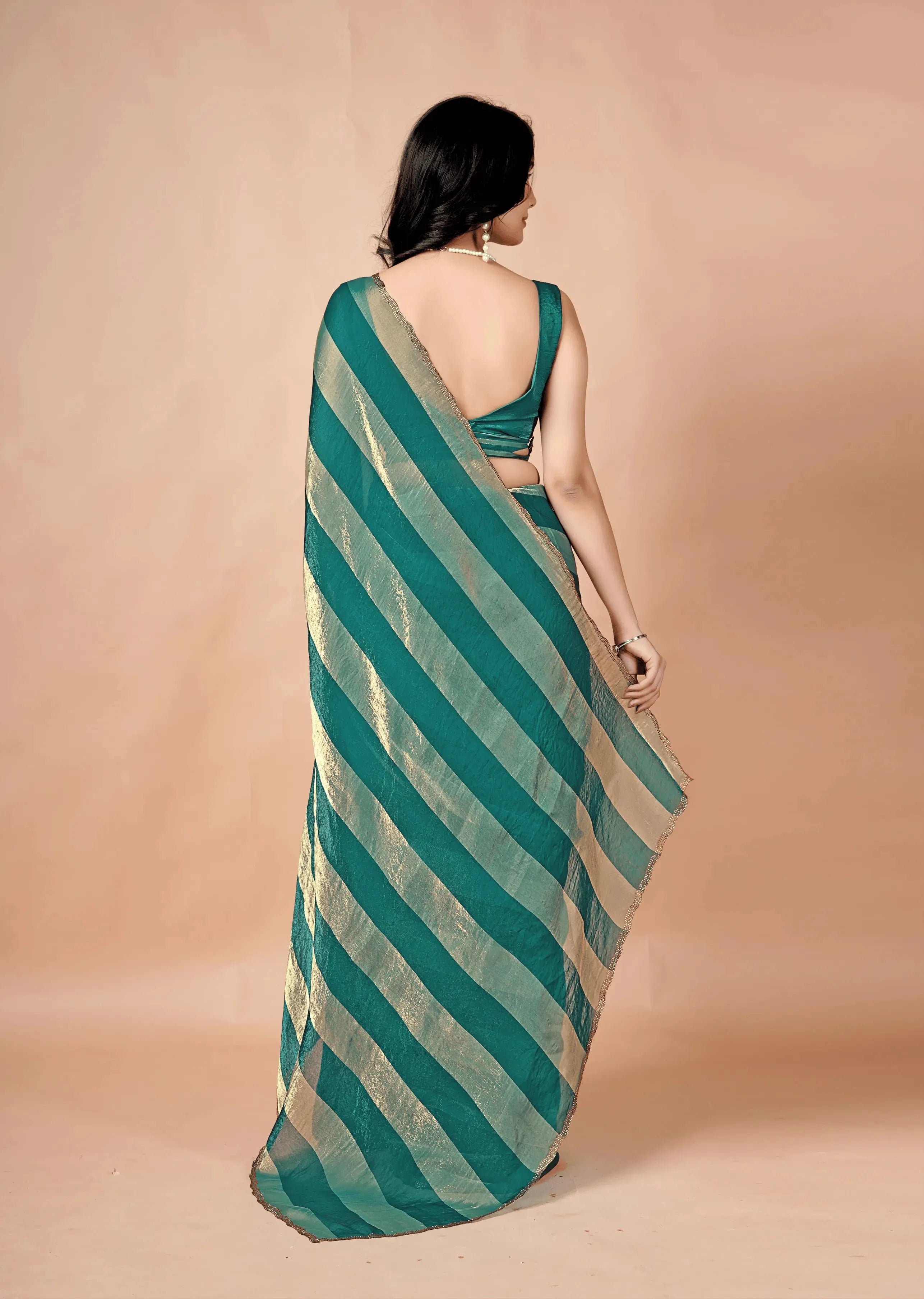 Firoze Tissue Silk Saree With Striped Weave