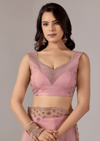 Baby Pink Tissue Saree With Stone Embroidery