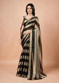 Black Tissue Silk Saree With Striped Weave