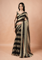 Black Tissue Silk Saree With Striped Weave