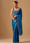 Royal Blue Tissue Silk Saree With Stone Work Border