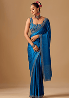Royal Blue Tissue Silk Saree With Stone Work Border