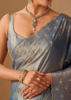 Steel Blue Tissue Silk Saree Draped Look - Stone Work Design