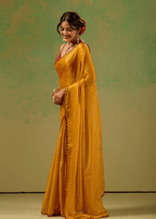 Mustard Yellow Tissue Silk Saree With Foil Butti Work